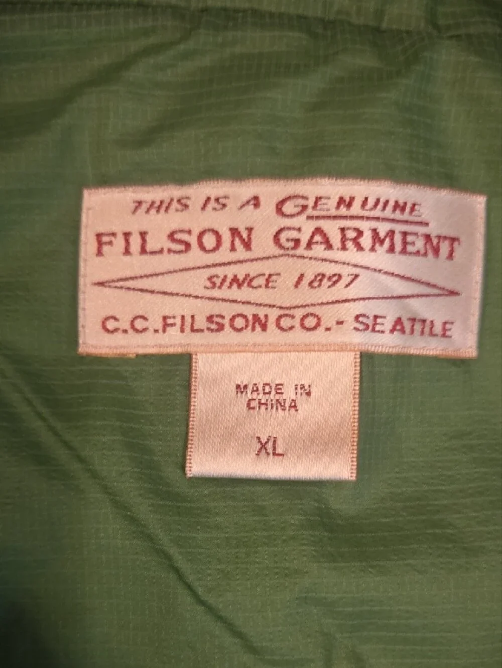 Filson Light Green Quilted Vest